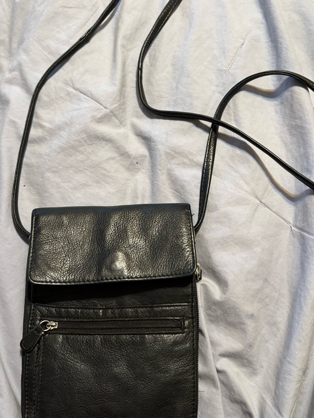 Men's Black Leather Messenger Crossbody Bag - Compact Everyday Carry